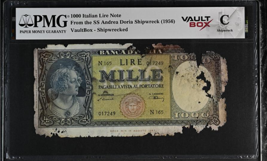Andrea Doria 1000 Italian Lire Note PMG Shipwreck "C" Front