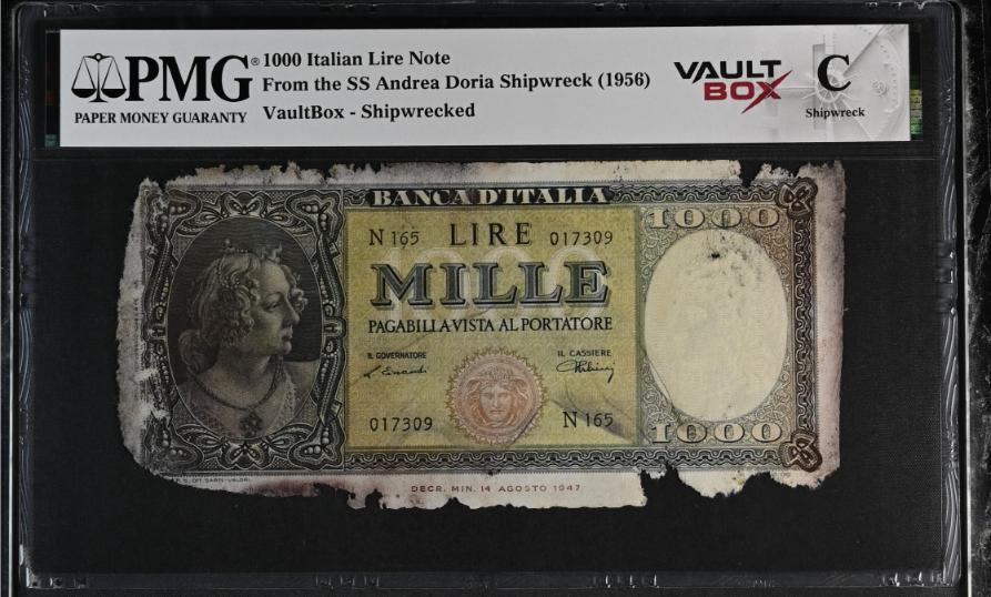 Andrea Doria 1000 Italian Lire Note PMG Shipwreck "C" Front