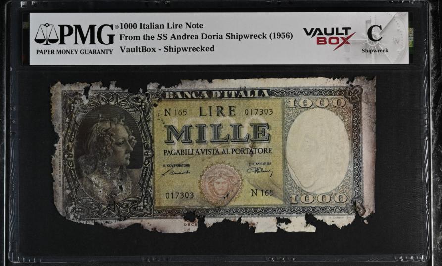 Andrea Doria 1000 Italian Lire Note PMG Shipwreck "C" Front
