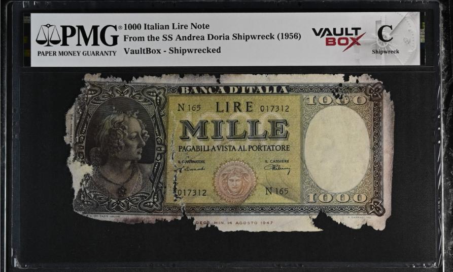 Andrea Doria 1000 Italian Lire Note PMG Shipwreck "C" Front