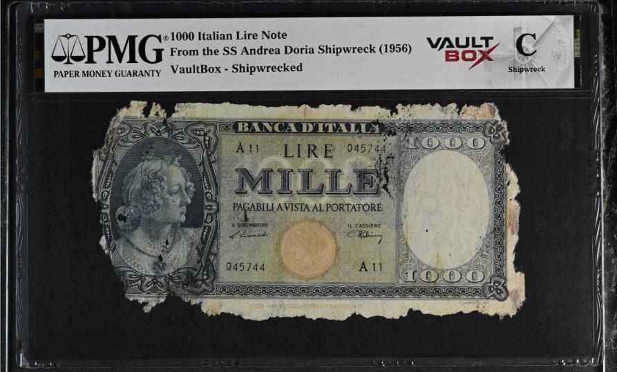 Andrea Doria 1000 Italian Lire Note PMG Shipwreck "C" Front