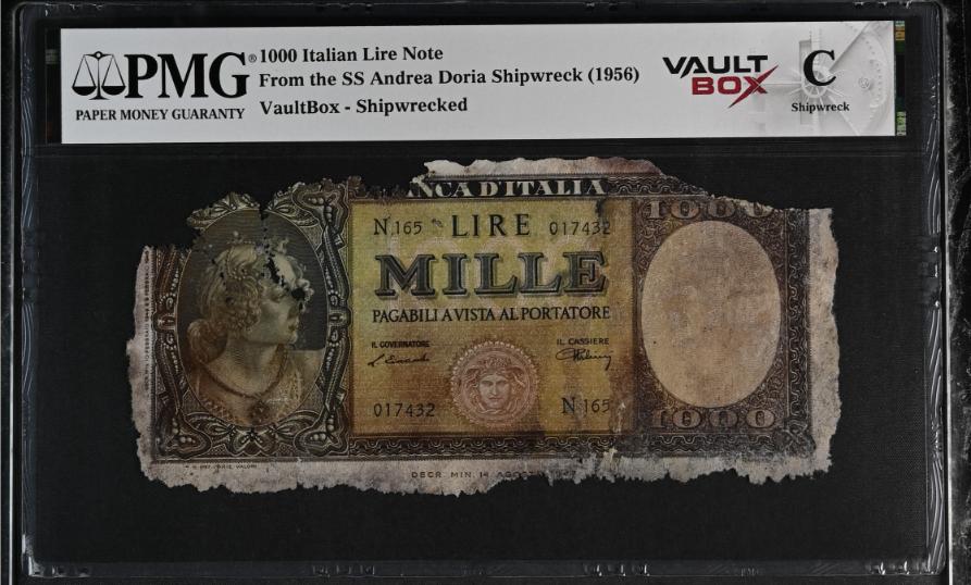 Andrea Doria 1000 Italian Lire Note PMG Shipwreck "C" Front