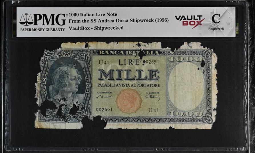 Andrea Doria 1000 Italian Lire Note PMG Shipwreck "C" Front