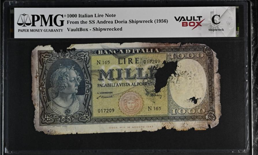 Andrea Doria 1000 Italian Lire Note PMG Shipwreck "C" Front