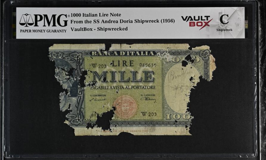 Andrea Doria 1000 Italian Lire Note PMG Shipwreck "C" Front