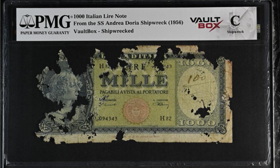 Andrea Doria 1000 Italian Lire Note PMG Shipwreck "C" Front