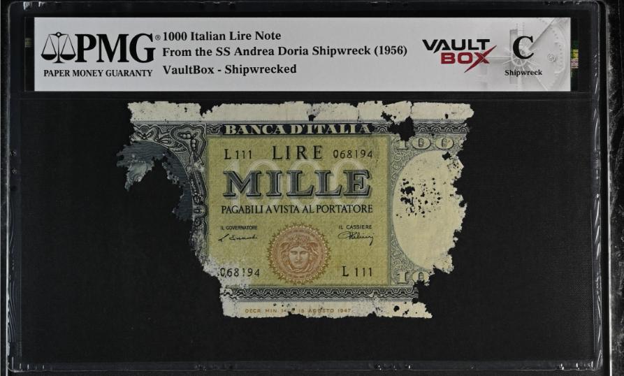Andrea Doria 1000 Italian Lire Note PMG Shipwreck "C" Front