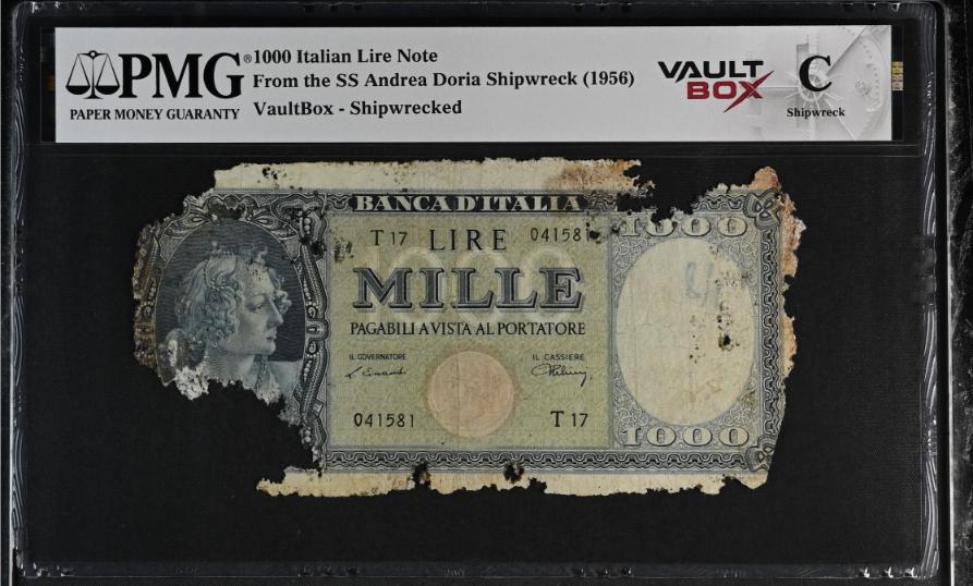 Andrea Doria 1000 Italian Lire Note PMG Shipwreck "C" Front