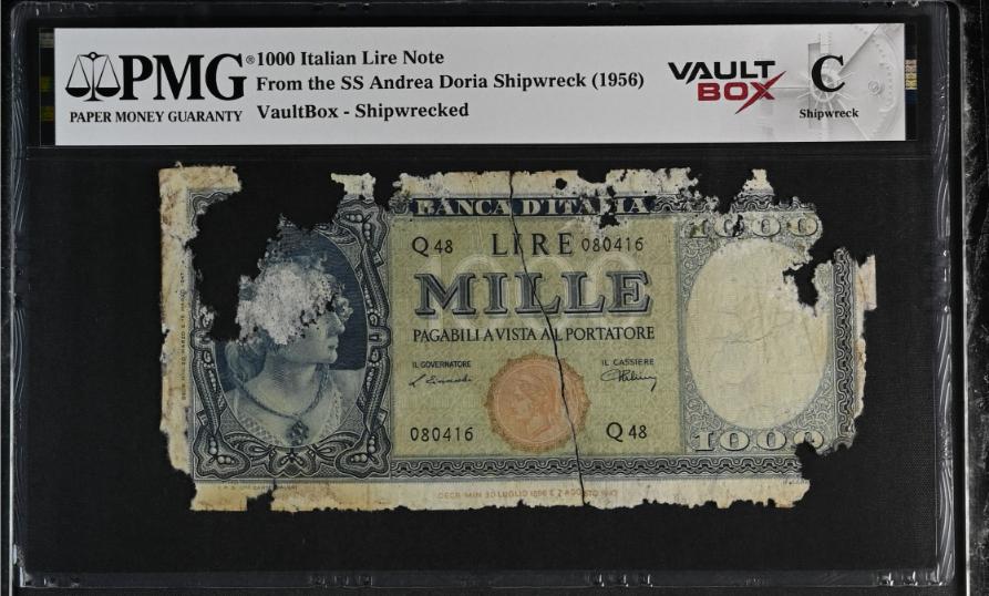 Andrea Doria 1000 Italian Lire Note PMG Shipwreck "C" Front