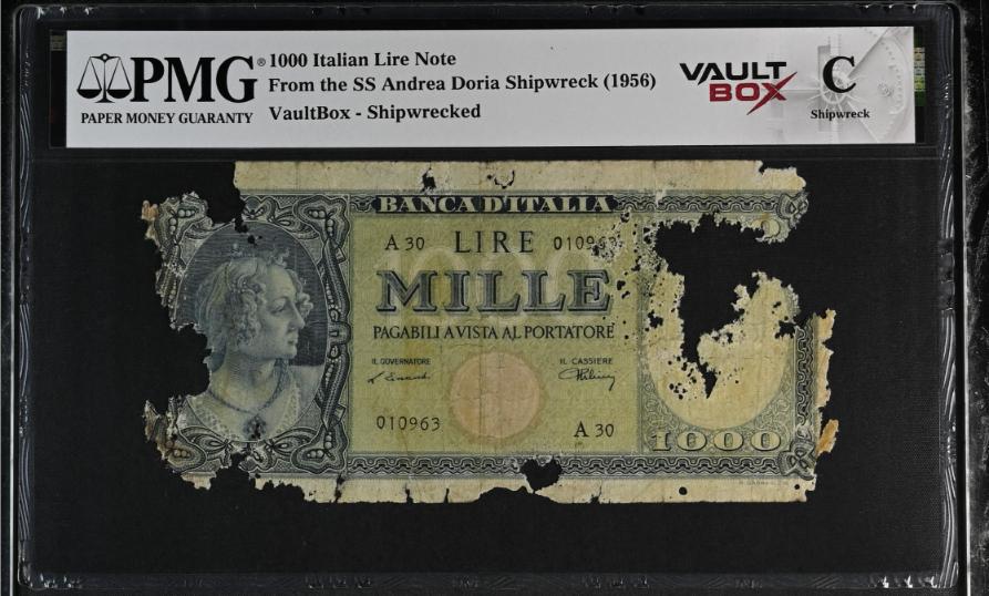 Andrea Doria 1000 Italian Lire Note PMG Shipwreck "C" Front