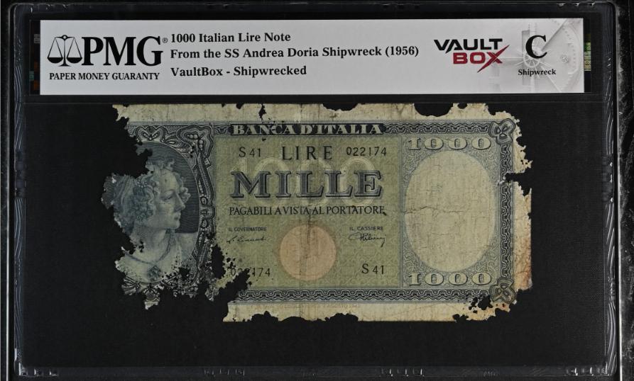Andrea Doria 1000 Italian Lire Note PMG Shipwreck "C" Front