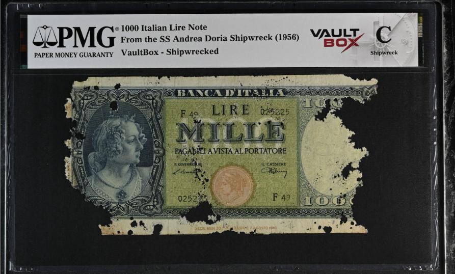 Andrea Doria 1000 Italian Lire Note PMG Shipwreck "C" Front