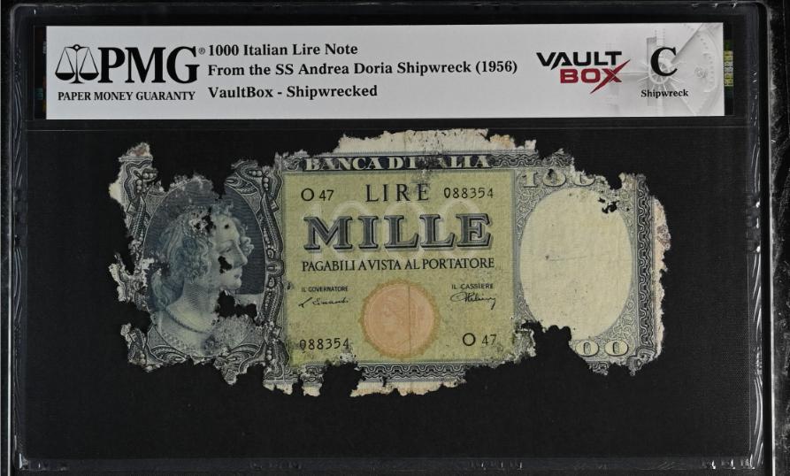 Andrea Doria 1000 Italian Lire Note PMG Shipwreck "C" Front