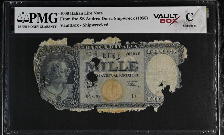 Andrea Doria 1000 Italian Lire Note PMG Shipwreck "C" Front