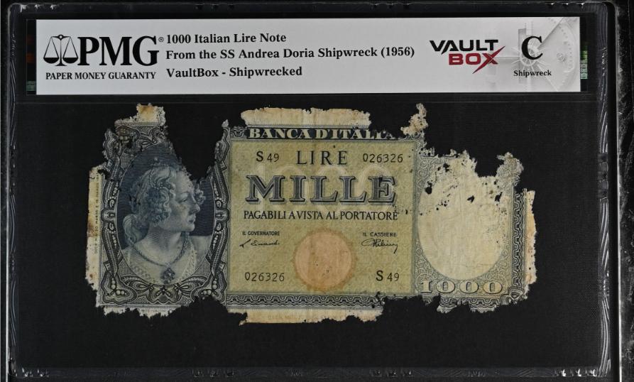 Andrea Doria 1000 Italian Lire Note PMG Shipwreck "C" Front