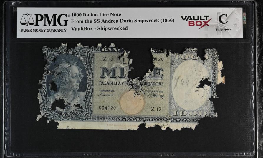 Andrea Doria 1000 Italian Lire Note PMG Shipwreck "C" Front