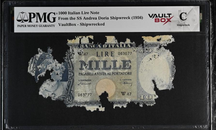 Andrea Doria 1000 Italian Lire Note PMG Shipwreck "C" Front