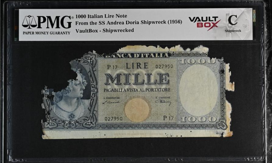 Andrea Doria 1000 Italian Lire Note PMG Shipwreck "C" Front