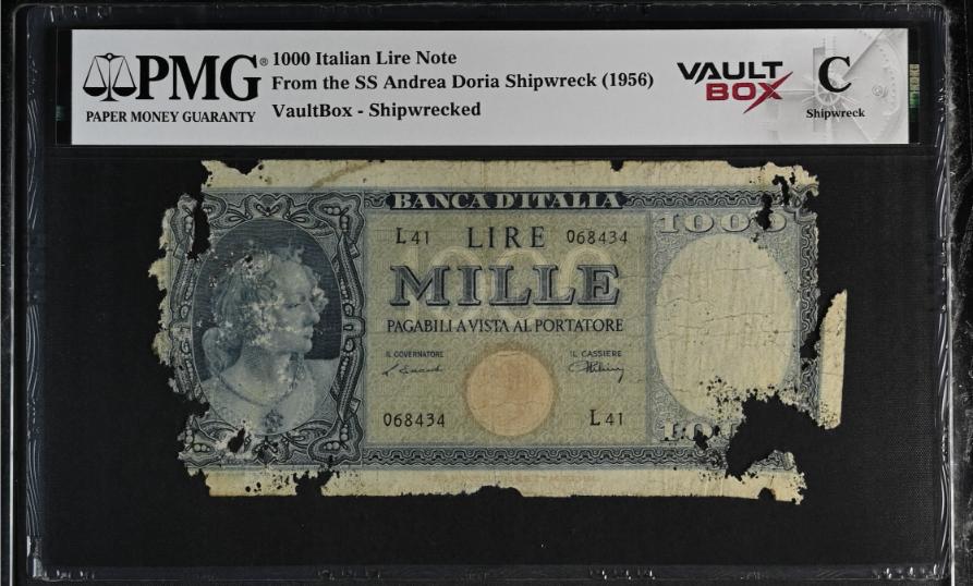 Andrea Doria 1000 Italian Lire Note PMG Shipwreck "C" Front