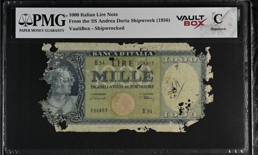 Andrea Doria 1000 Italian Lire Note PMG Shipwreck "C" Front