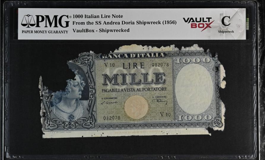 Andrea Doria 1000 Italian Lire Note PMG Shipwreck "C" Front