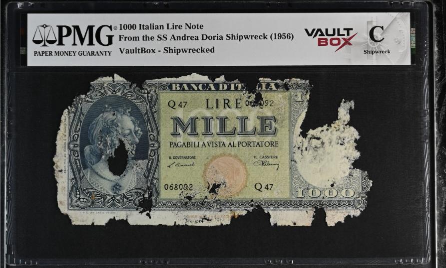 Andrea Doria 1000 Italian Lire Note PMG Shipwreck "C" Front