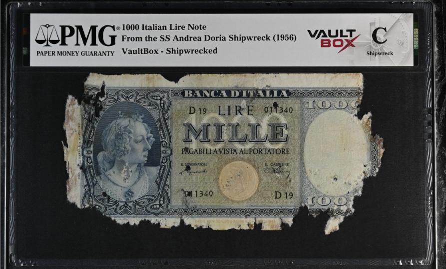 Andrea Doria 1000 Italian Lire Note PMG Shipwreck "C" Front