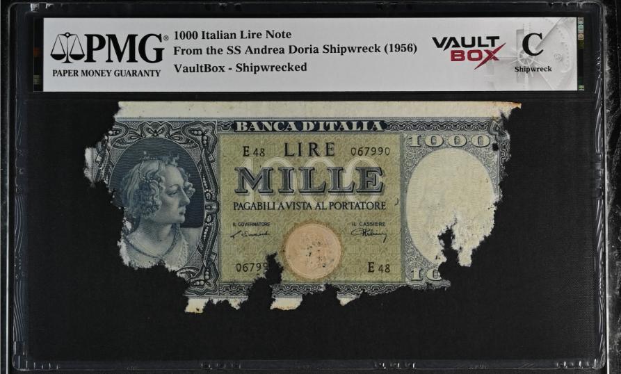 Andrea Doria 1000 Italian Lire Note PMG Shipwreck "C" Front