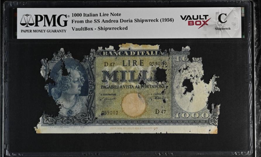 Andrea Doria 1000 Italian Lire Note PMG Shipwreck "C" Front