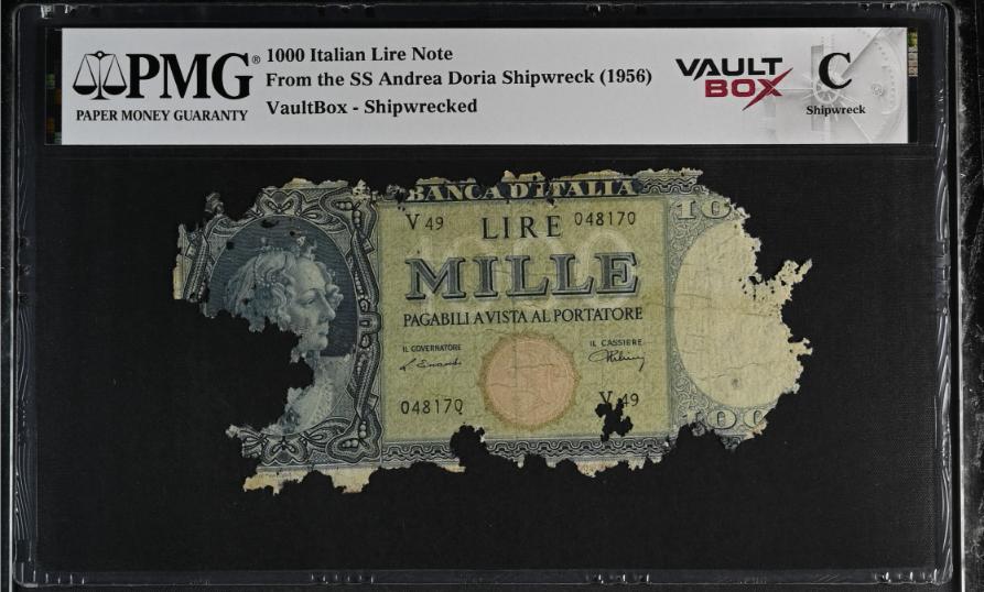Andrea Doria 1000 Italian Lire Note PMG Shipwreck "C" Front