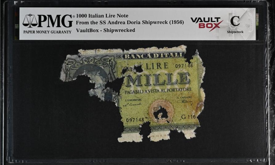 Andrea Doria 1000 Italian Lire Note PMG Shipwreck "C" Front