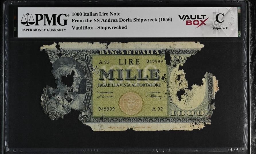 Andrea Doria 1000 Italian Lire Note PMG Shipwreck "C" Front