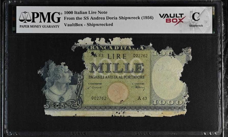 Andrea Doria 1000 Italian Lire Note PMG Shipwreck "C" Front