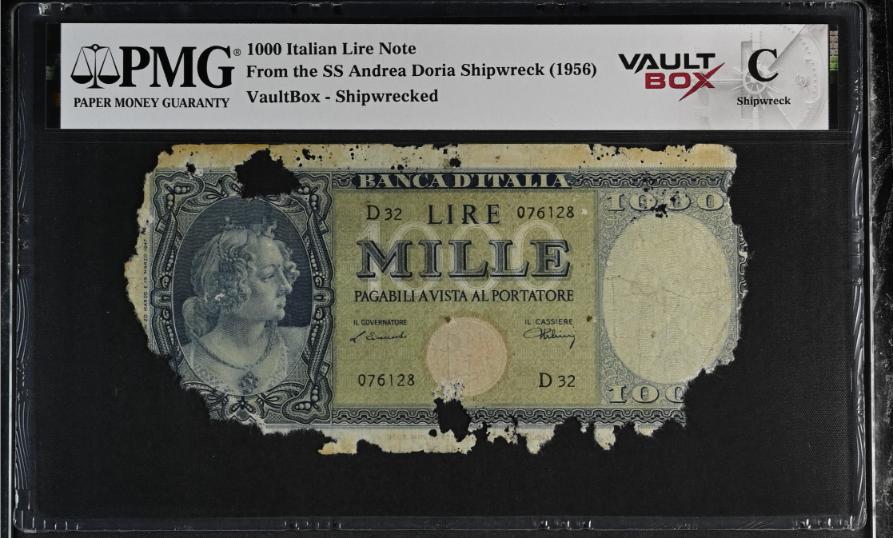 Andrea Doria 1000 Italian Lire Note PMG Shipwreck "C" Front