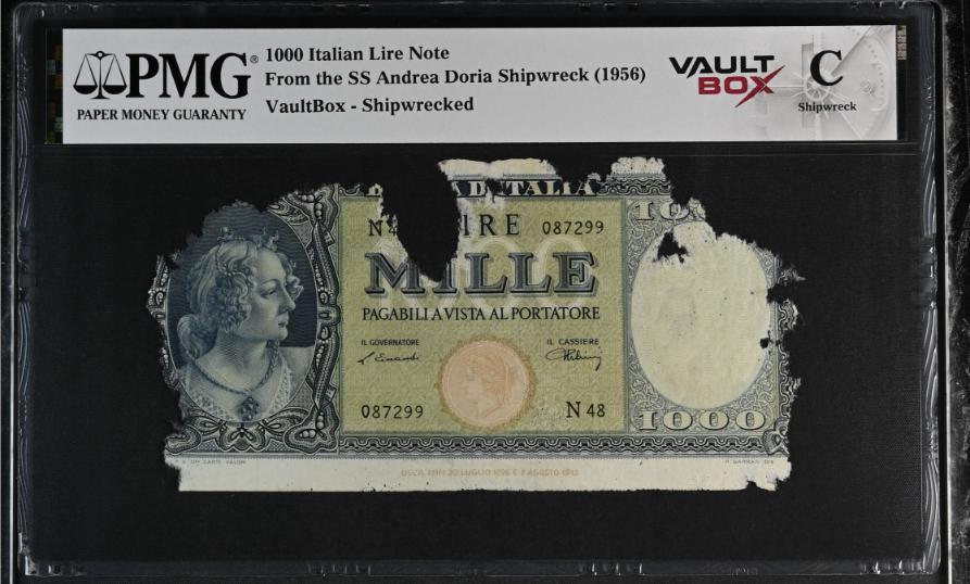 Andrea Doria 1000 Italian Lire Note PMG Shipwreck "C" Front