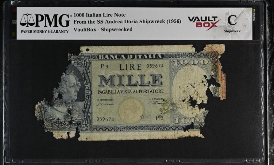 Andrea Doria 1000 Italian Lire Note PMG Shipwreck "C" Front