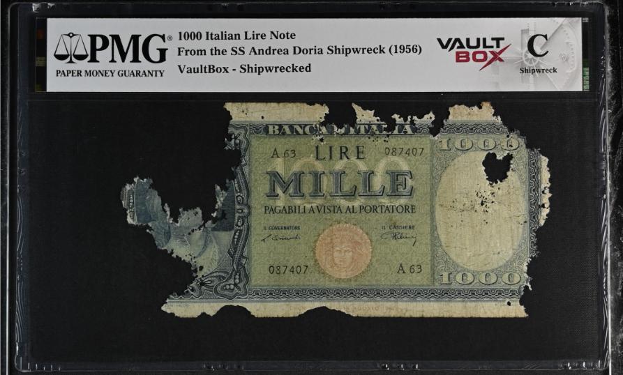 Andrea Doria 1000 Italian Lire Note PMG Shipwreck "C" Front