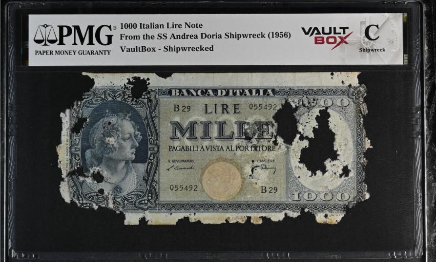 Andrea Doria 1000 Italian Lire Note PMG Shipwreck "C" Front