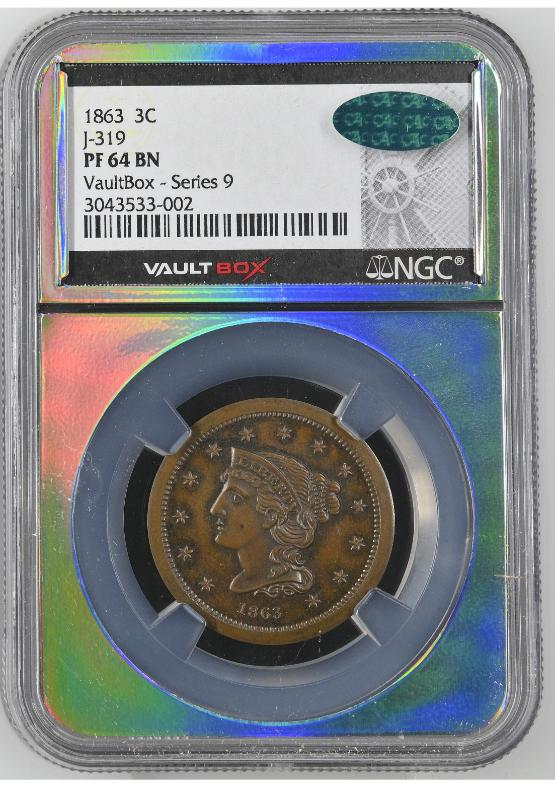 1863 J-319 3C NGC PF64BN CAC FRONT