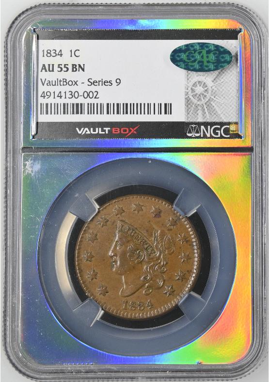 1834 1C NGC AU55BN CAC FRONT