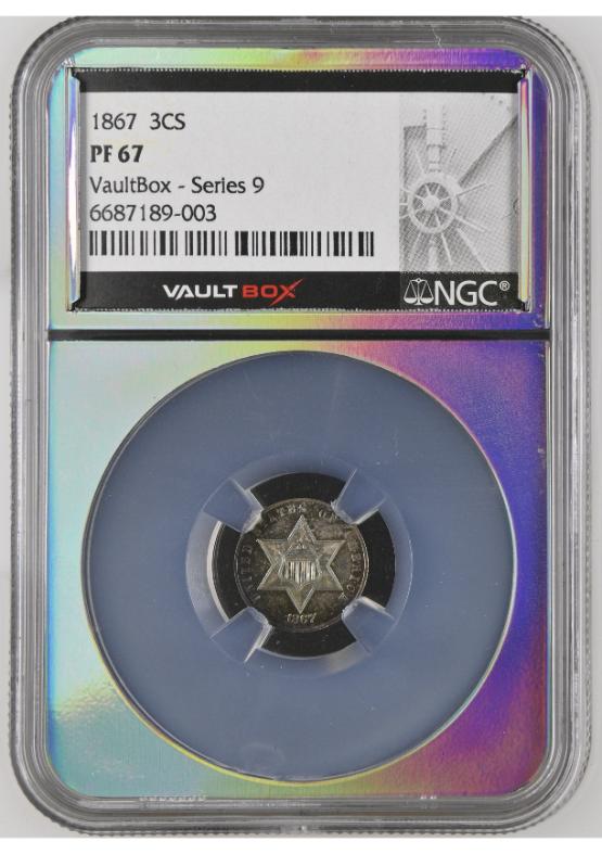1867 3CS NGC PF67 CAC REDEMPTION PART OF (10) COIN PROOF SET FRONT