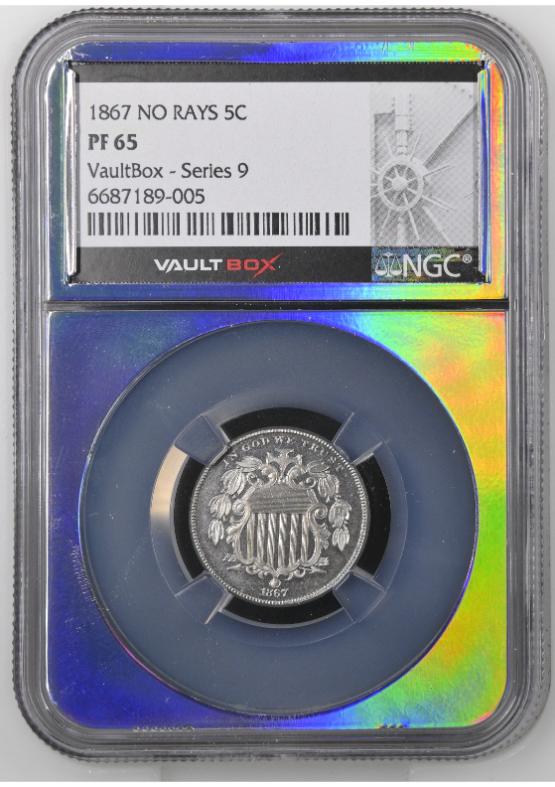 1867 NO-RAYS 1867 Proof Set 5C NGC PF65 CAC REDEMPTION PART OF (10) COIN PROOF SET FRONT