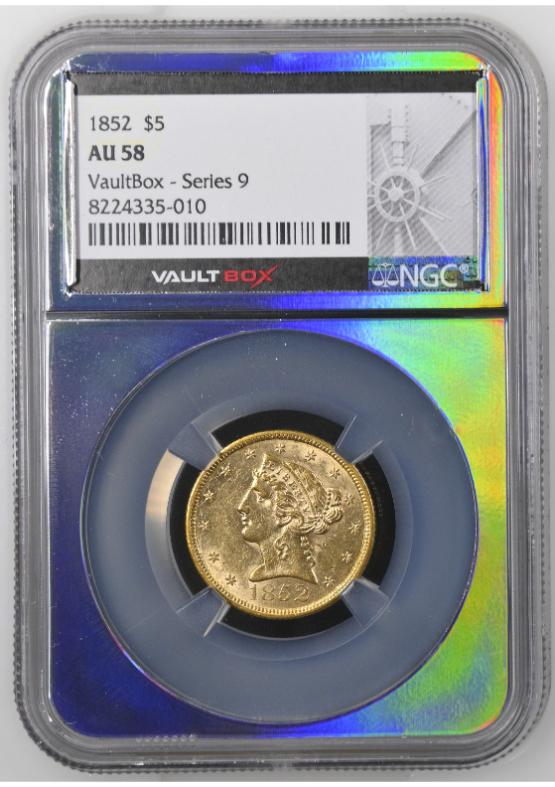 1852 G$5 NGC AU58 FRONT