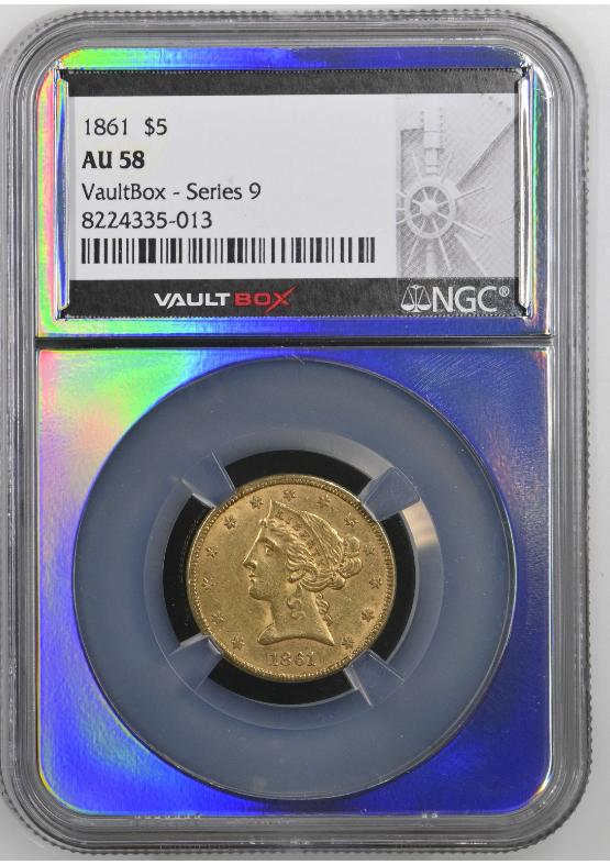 1861 G$5 NGC AU58 FRONT