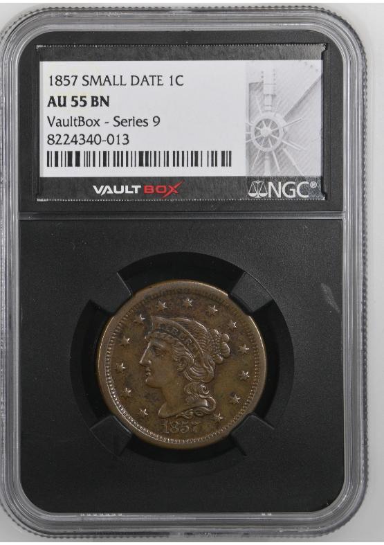 1857 SMALL DATE 1C NGC AU55BN FRONT