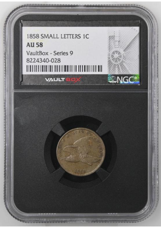 1858 SMALL LETTERS 1C NGC AU58 FRONT