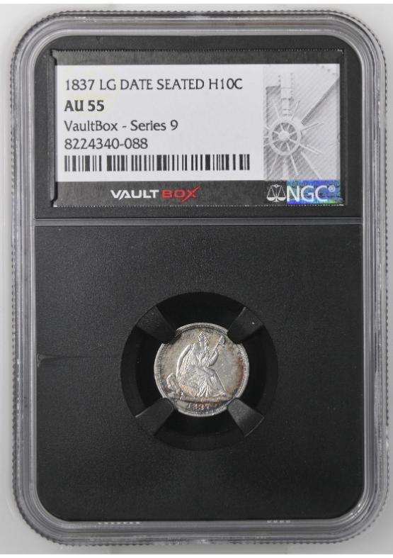 1837 LG DATE SEATED H10C NGC AU55 FRONT
