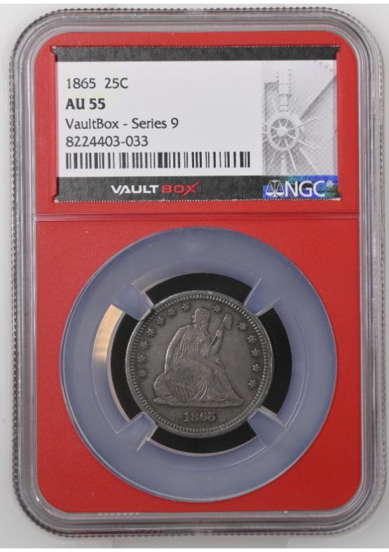 1865 25C NGC AU55 FRONT