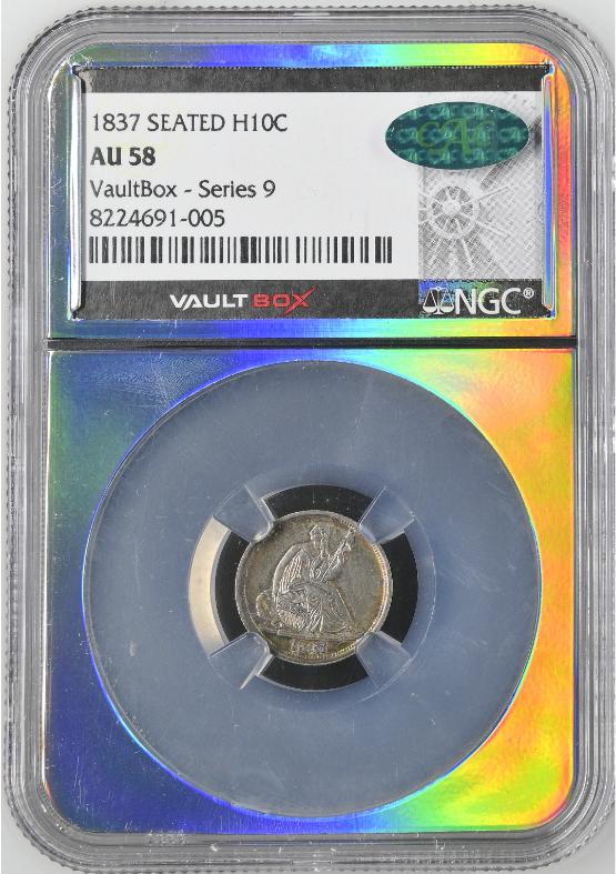 1837 SEATED H10C NGC AU58 CAC TONER FRONT