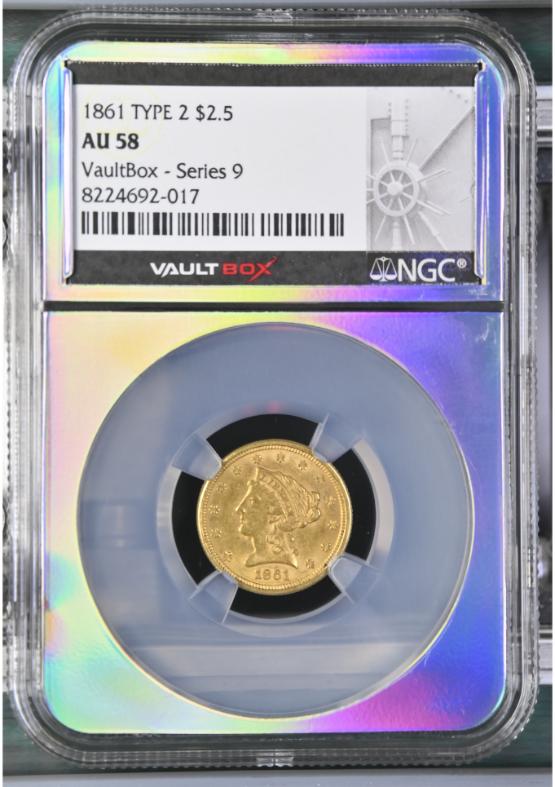 1861 TYPE 2 G$2.5 NGC AU58 FRONT